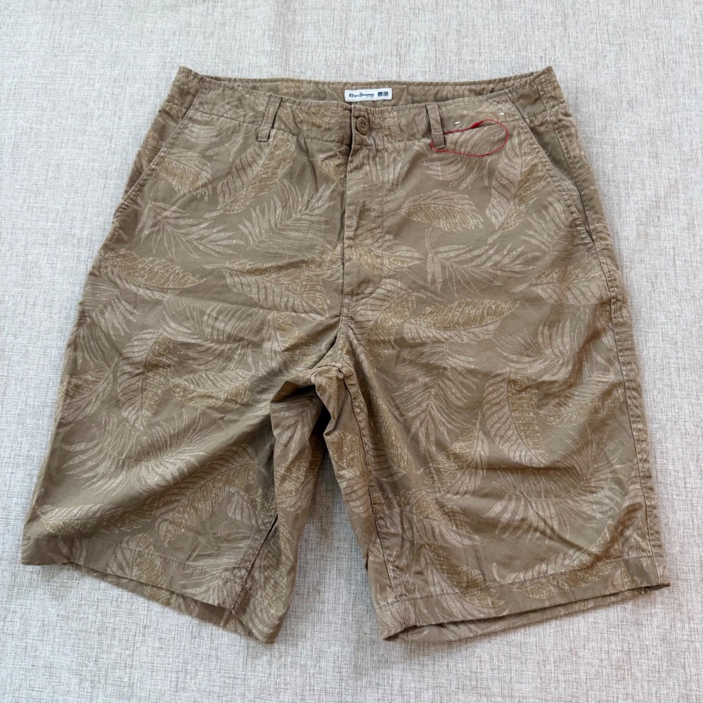 Reyn Spooner x Uniqlo Shorts Mens Medium Tropical Leaf Chino Khaki Tan - Picture 1 of 8
